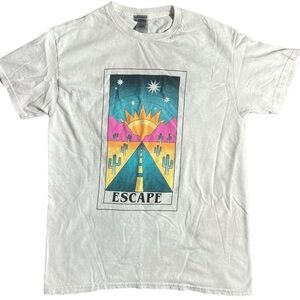 White and multi-coloured Escape Tarot Card T-Shirt #desert #sunset